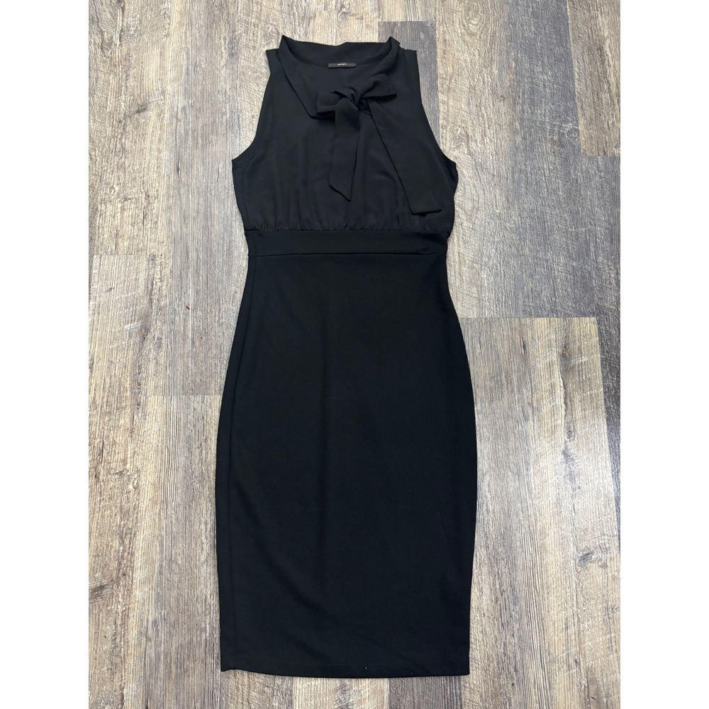 Soprano Womens Black Bow Tie Neck Sleeveless Sheath Empire Waist Dress Size M